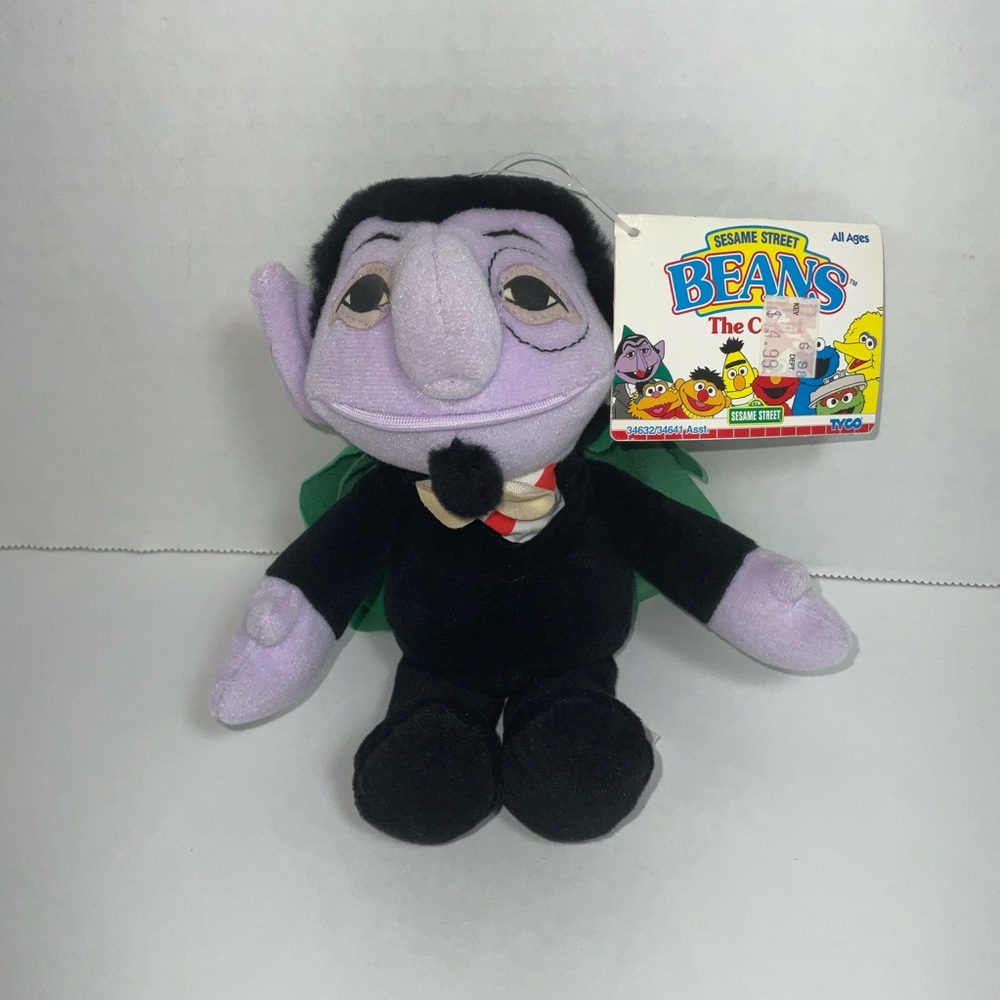 Vintage Sesame Street Plush Count Von Dracula Vampire Tyco Bean Bag Doll 8" NWT
